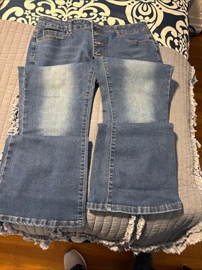 Women’s Blue Flared Jeans with Button-Fly